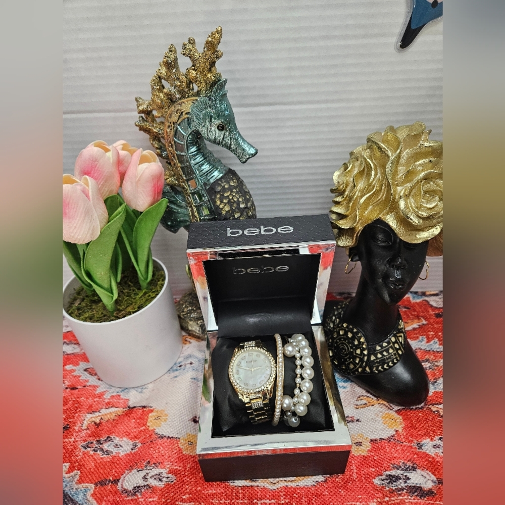 Bebe Gold and White Watch Elegant Accessories